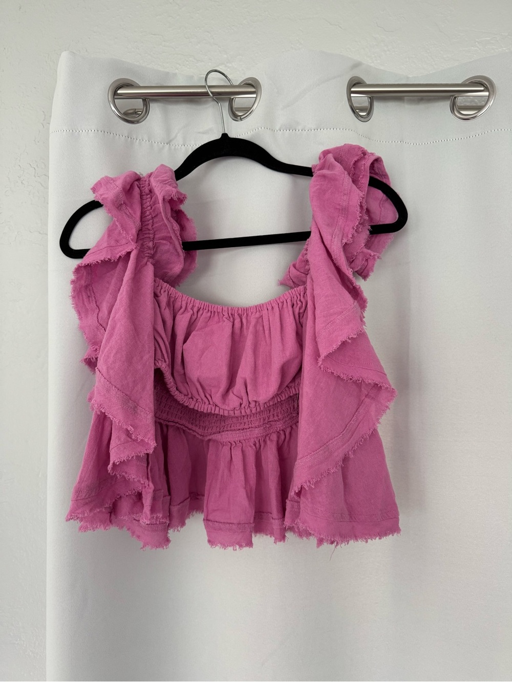 Free People Pink Ruffle Cropped Tank